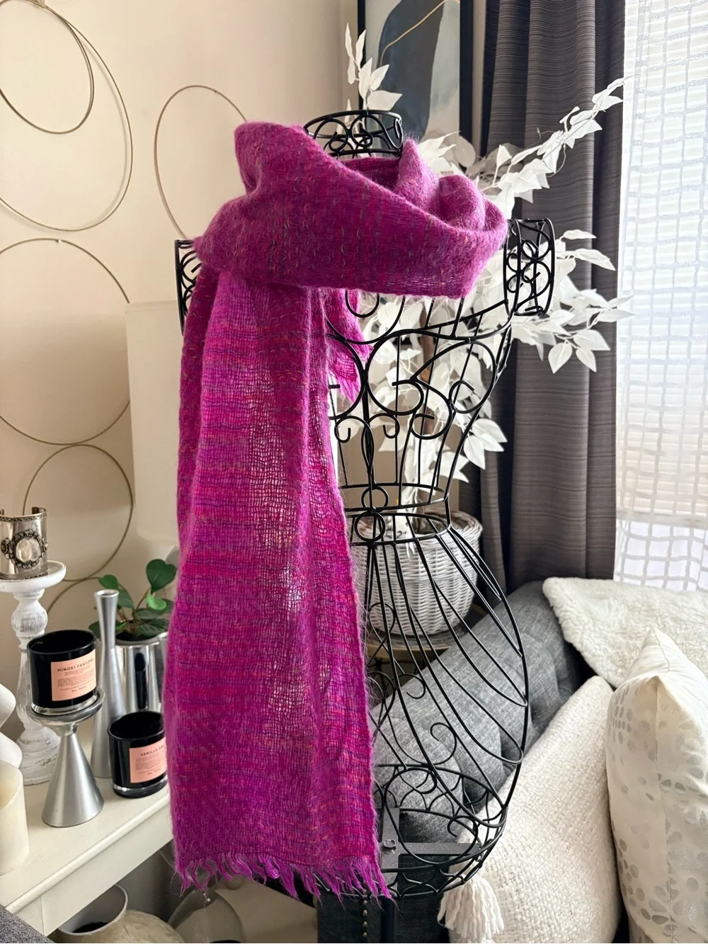 Pink Multicolor Wool Tweed Scarf